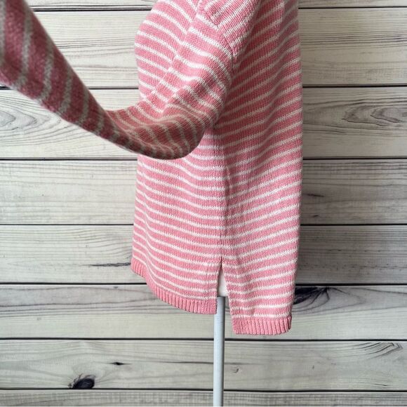 Talbots Pink & White Linen Cotton Blend V Neck Knit Sweater - Picture 7 of 10